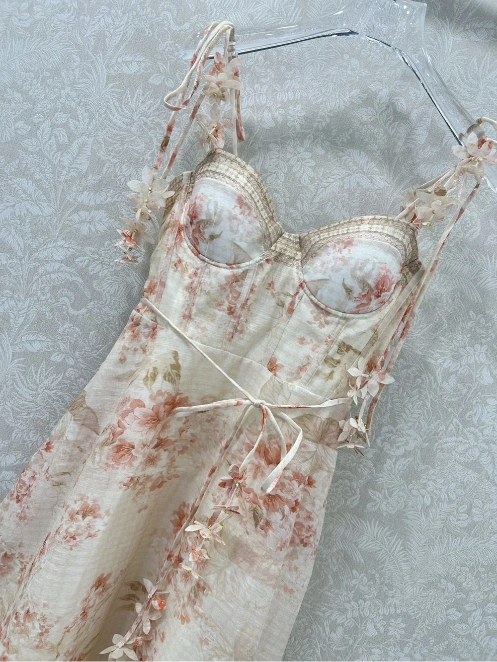 Zimmermann Floral Lace-Trim Slip Dress in Cream and Blush